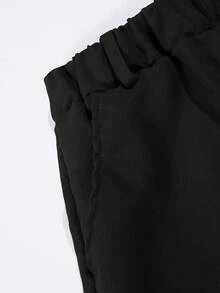 Vacaura 2件套青少年休闲绅士单排扣灰色长袖衬衫+松紧腰斜插口袋休闲裤，春秋季男士两件套搭配 - 黑色 - 查看 6