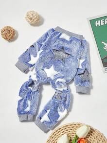 PETSIN 1pc Pet Dog Cat Grey Fleece Warm Star Print Flannel Four Leg Jumpsuit - Multicolor - View 2