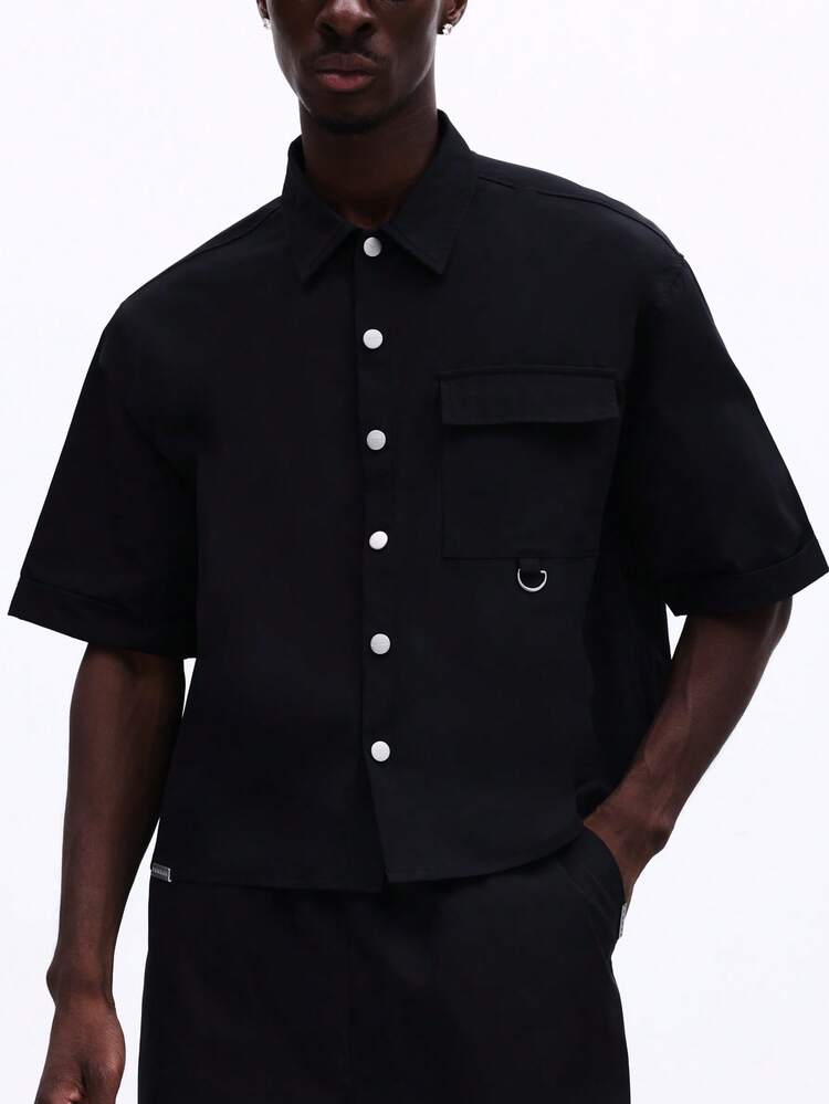Cropped Button Down Shirt With Pocket