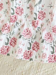 Young Girls Pink Floral Nightgown,Short Sleeve Round Neck Smocked Yoke Sleep Dress,White Fairy Party Kids Pajamas,Lightweight Vintage Elegant Lounging - Pink - View 7