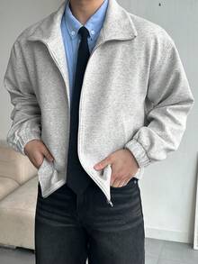 DAZY 男士宽松灰色卫衣，春秋季 - 灰色 - 查看 2