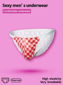 WENEZON Men's Plaid Print Fashionable Sexy Briefs Sexy Mens Underwear Men Bikini Underwear - Orange - View 5