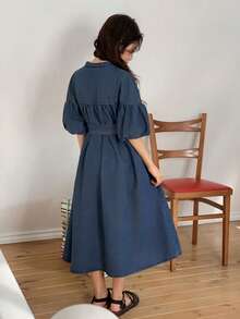 DAZY Tween Girls Casual Denim Short Sleeve Dress - Blue - View 2