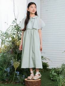 DAZY Vestido poncho de unicolor casual y de uso diario para niñas preadolescentes, 2 en 1, para el verano - Verde - Ver 6