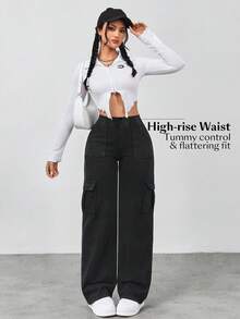 Flexra Women's Loose Fit Elastic Waist Comfortable Wide Leg Jeans