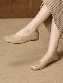 WOMEN PU LEATHER SQUARE TOE FLATS VALENTINE'S DAY - Apricot - View 6