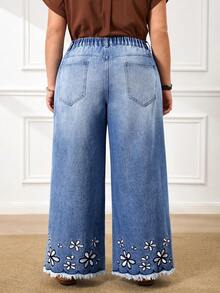EMERY ROSE Damen Große Größen Lässig Jeans mit weitem Bein und Stickerei - Helle Waschung - Übersicht 2