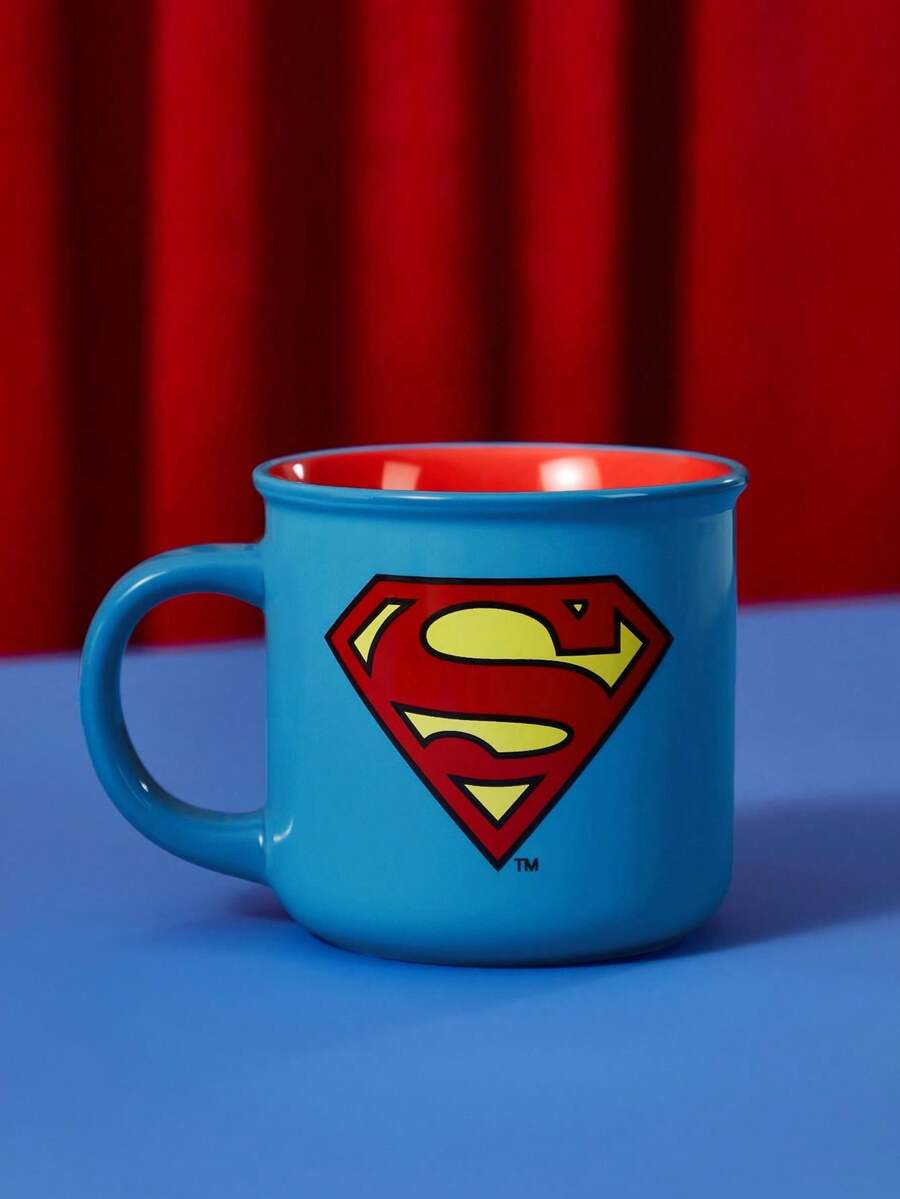 SUPERMAN X SHEIN 1 个马克杯，卡通超级英雄图案，蓝色，可用洗碗机清洗和微波炉加热，可盛放果汁、咖啡、牛奶等。