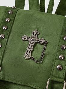 ROMWE Goth Fashionable Rivet Punk Style PU Leather Backpack - Green - View 4