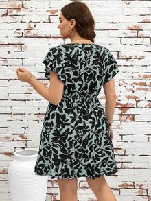 Reflora Đầm nữ cỡ lớn mùa hè, kiểu dáng thường ngày, họa tiết hoa, tay bồng, eo thắt, gấu đầm xếp nếp. - Màu xanh Bạc hà - Xem 7