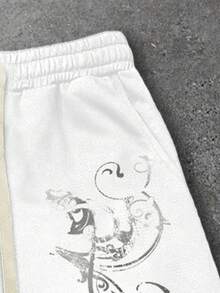 ROMWE MEN Men's Cross Print Drawstring Waist Casual Sweatpants - White - View 4