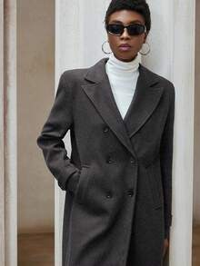 Aveloria Modichic 女士翻领双排扣羊毛大衣 - 深灰色 - 查看 6