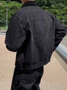 DAZY Black Washed Vintage Jacket Paired With Men's Denim Suit, Spring - Black - View 5