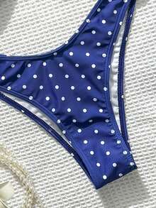 Swim Mod Bộ bikini hai mảnh ôm sát gợi cảm in chấm bi đen trắng mùa hè dành cho nữ. - Màu xanh hải quân - Xem 5