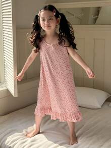 DAZY Áo ngủ không tay cổ tròn họa tiết hoa nhí cho bé gái, thích hợp mặc nhà dịp Lễ Phục Sinh. - Hồng - Xem 6