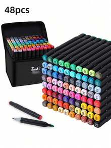 酒精马克笔，24/48/60/80/120色双头永久性艺术马克笔，成人适用，可用于着色、插画、素描，酒精基马克笔，适用于书籍绘画、卡片制作，圣诞节、情人节、生日礼物，以及充满惊喜的礼物 - 彩色 - 查看 9