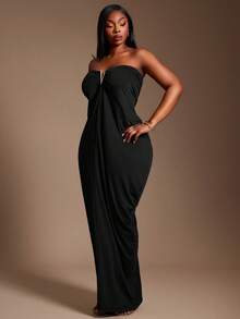 Radiana 大码女式纯色性感优雅褶皱抹胸连衣裙，适合宴会、盛宴、晚宴、复古风、节日、音乐会、嘉年华、郊游等各种场合。 - 黑色 - 查看 4