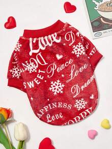 PETSIN 1 Pc Pet Dog/Cat Red Flannel Snowflake & Letter Print Warm Crew Neck Sweatshirt, Unisex Design - Multicolor - View 6