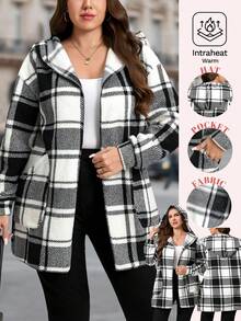 SHEIN LUNE Plus Size Valentine Outfits For Women Summer Outfits For Women Lapel Sleeveless Open Front Reversible Plaid Print Mid-Length Jacket Winter Fall Autumn Holiday Outfits For Women Jackets For Women Casual Womens Jacket Plus Size Jacket Women Coats Winter Clothes For Women