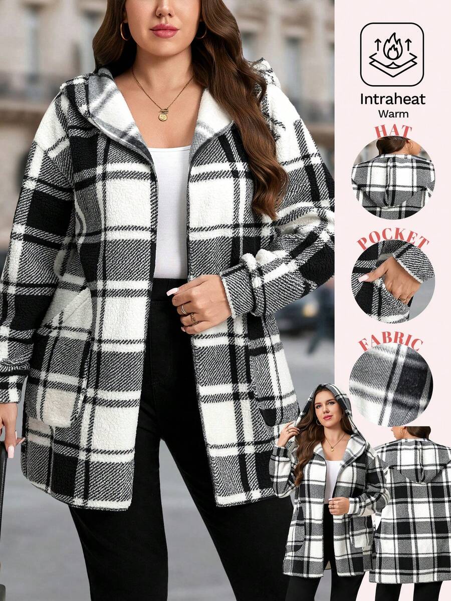 SHEIN LUNE Plus Size Valentine Outfits For Women Summer Outfits For Women Lapel Sleeveless Open Front Reversible Plaid Print Mid-Length Jacket Winter Fall Autumn Holiday Outfits For Women Jackets For Women Casual Womens Jacket Plus Size Jacket Women Coats Winter Clothes For Women