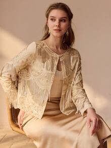 MOTF PREMIUM CONTRAST SEQUIN FRINGE DETAIL ELEGANT COAT