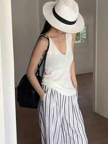 Livesso Áo ba lỗ dệt kim không tay dành cho nữ, trang phục công sở thường ngày, mùa xuân/hè. - Màu be - Xem 2