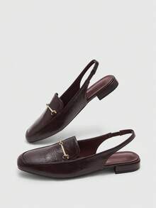 CUCCOO BIZCHIC Women's Square Toe Flat Low Heel Black British Style Comfortable Commute Versatile Backless Mule Flats - Oily burgundy - View 5