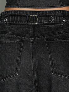 KIZN Women's High Waisted Barrel Leg Jeans Wide Leg Raw Denim Vintage Washed Streetwear Casual Pants - Black - View 5