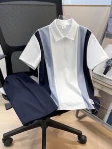SHEIN Tween Boy Loose Casual Turn Down Collar Knitted Solid Short Sleeve Polo Shirt And Shorts Two Pieces Set,Kids - Multicolor - View 3