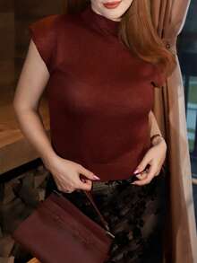 Gretanique Eleganter, locker sitzender, vielseitiger ärmelloser Strickpullover mit hohem Kragen für Herbst/Winter - Bordeaux - Übersicht 3