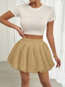 Almamuse Chân váy ngắn nữ màu trắng họa tiết hoa, xếp ly, thích hợp cho mùa tốt nghiệp. - Màu Khaki - Xem 4