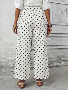 EMERY ROSE Polka Dot Print Tie-Front Casual Versatile Jeans With Slant Pockets - Apricot - View 2