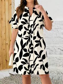 EMERY ROSE 休闲碎花宽松迷你连衣裙，立领短袖，适合夏季，大码尺码 - 彩色 - 查看 5