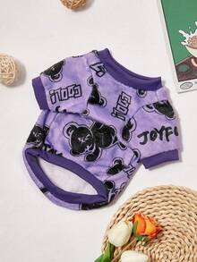 PETSIN 1 Pc Pet Cat/Dog Fleece Purple Black Bear Graphic Warm Crew Neck - Multicolor - View 6