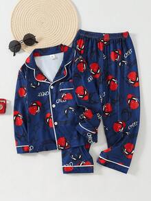 两件套男童休闲舒适柔软印花针织开衫外套和宽松长裤睡衣套装 - 彩色 - 查看 4