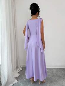 Rafferiza 优雅花卉装饰无袖A字连衣裙，收腰设计，适合正式场合，浅紫色，春夏款 - 淡紫色 - 查看 2