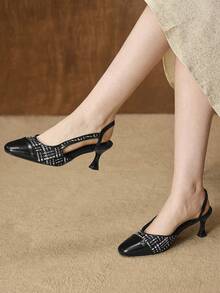 MOTF TACONES DE MUJER CON SLINGBACKS DE TWEED CONTRASTANTE - Negro - Ver 5