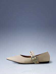 CUCCOO GRLICON Women's Rivet Decor Buckle Pointed Toe Shoes Valentine's Day - Apricot - View 2
