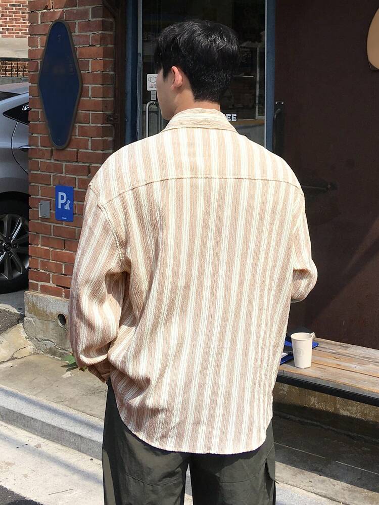 Spring Casual Commuter Striped Long Sleeve Men's Shirt