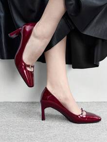 CUCCOO BIZCHIC Women's Fashion Versatile Commuting Minimalist Pointed Toe Pumps For Christmas - Burgundy - View 5