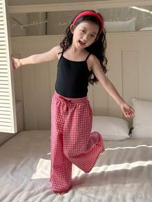 DAZY Young Girl Black Camisole And Plaid Print Slant Pocket Pants Pajama Set - Black - View 7