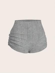 SHEIN EZwear 夏季休闲纯色针织褶皱修身短裤 女士针织短裤 提臀短裤 女士弹力短裤 灰色短裤 女士性感短裤 女士短裤 夏季女士短裤 女士休闲紧身短裤 - 灰色 - 查看 6