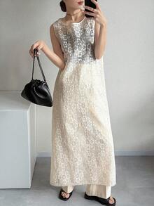 FRIFUL Đầm nữ không tay mỏng nhẹ, thích hợp mặc đi dự tiệc cưới mùa hè. - Màu be - Xem 3