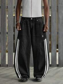 NEON BLANC Men's Pocketed Wide Leg Loose Casual Washed Denim Jeans