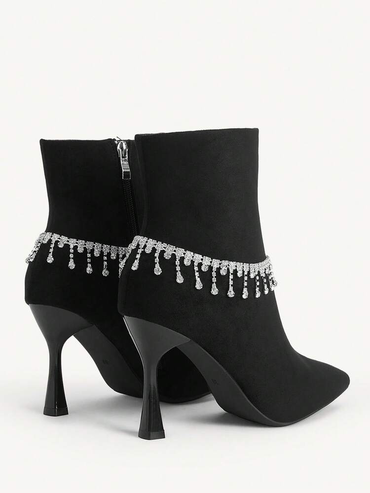 CUCCOO CHICEST Women's Side Zipper Design Rhinestone Decor Casual Everyday Comfortable Ankle Boots Valentine's Day