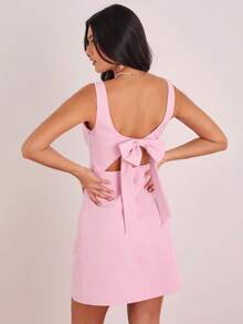 Enchnt Spring/Summer Romantic Women's Pink Big Bowknot Back Square Neck Sleeveless Fitted A-Line Mini Dress,Sweet&Elegant For Vacation&Date&Holiday&Going Out&Valentine's Day,Spring Outfit Women - Baby Pink - View 5