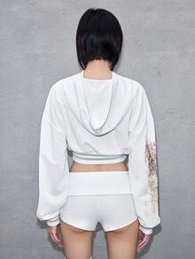 ROMWE Avant 前卫锈蚀效果数字印花短款卫衣 - 白色 - 查看 6