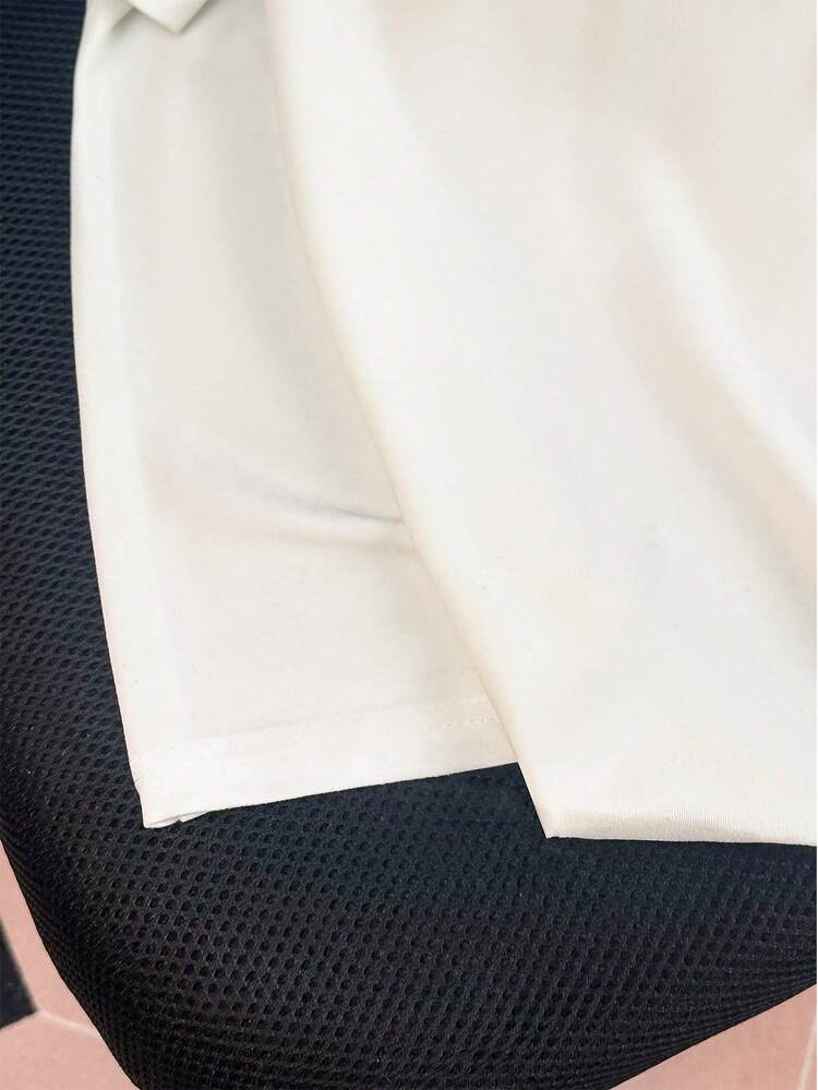 Resyla Camiseta Casual Esportiva de Manga Curta com Gola Bicolor, Estilo Universitário - Branco - Visão 7