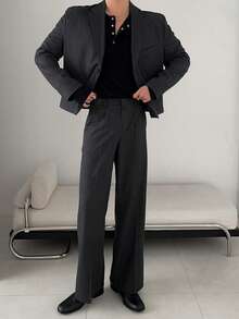 DAZY Men's Spring/Autumn Commuting Notched Collar Suit Jacket And Pants Set - Grey - View 5