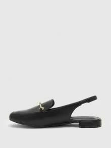 CUCCOO BIZCHIC Women's Square Toe Flat Low Heel Black British Style Comfortable Commute Versatile Backless Mule Flats Valentine's Day - Black PU - View 8